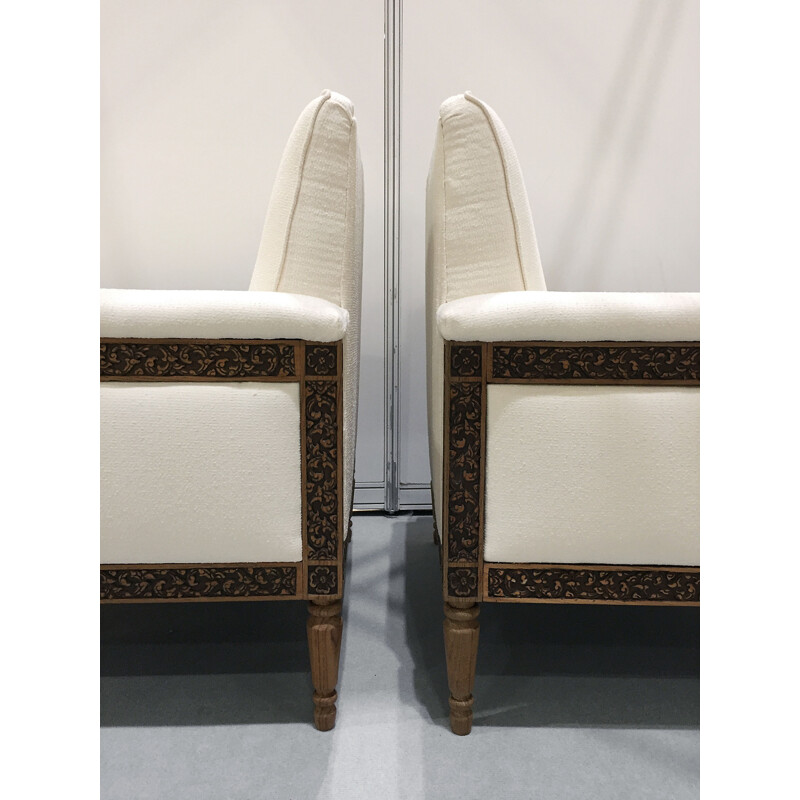 Suite de 2 fauteuils vintage blancs en chêne - 1960