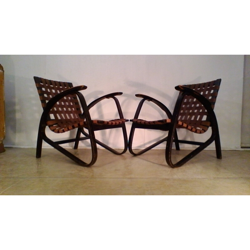 Conjunto de 2 sillones vintage de madera de haya curvada de Jan Vaněk - 1930