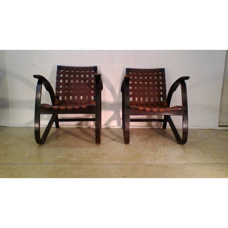 Conjunto de 2 sillones vintage de madera de haya curvada de Jan Vaněk - 1930