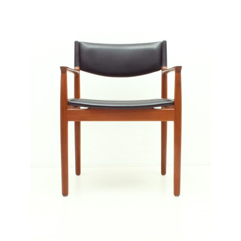 Vintage teak et black skai Armchair by Vamo Sønderborg, Denmark 1960