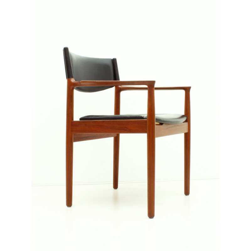 Vintage teak et black skai Armchair by Vamo Sønderborg, Denmark 1960