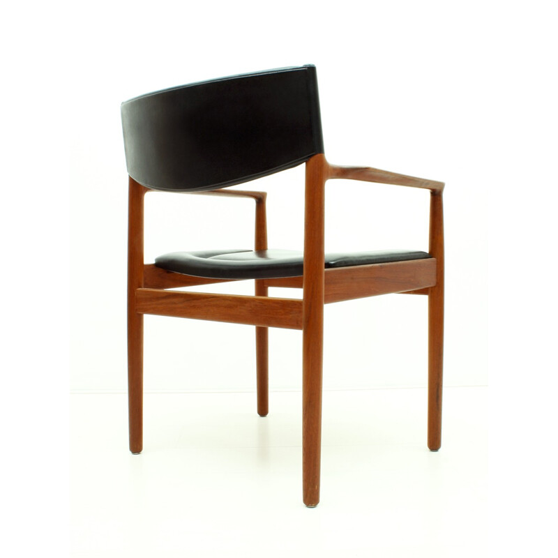 Vintage teak et black skai Armchair by Vamo Sønderborg, Denmark 1960