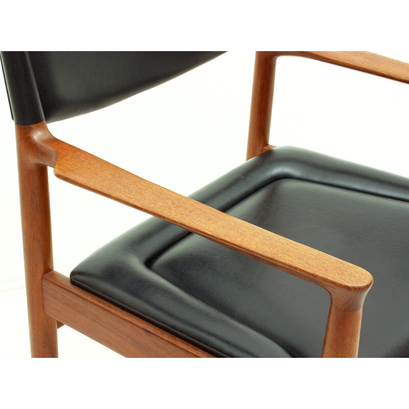 Vintage teak et black skai Armchair by Vamo Sønderborg, Denmark 1960