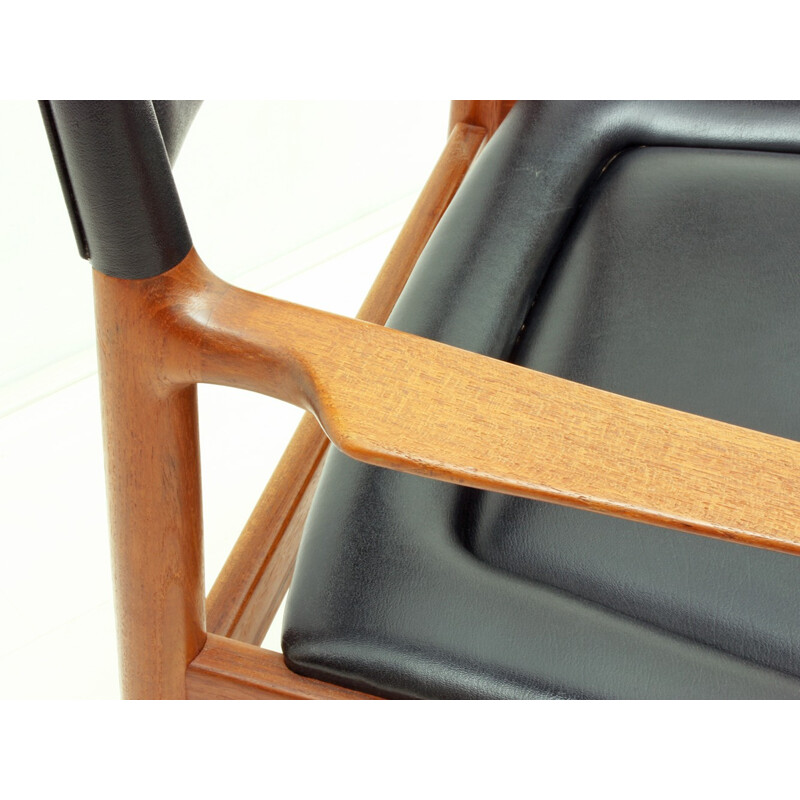 Vintage teak et black skai Armchair by Vamo Sønderborg, Denmark 1960