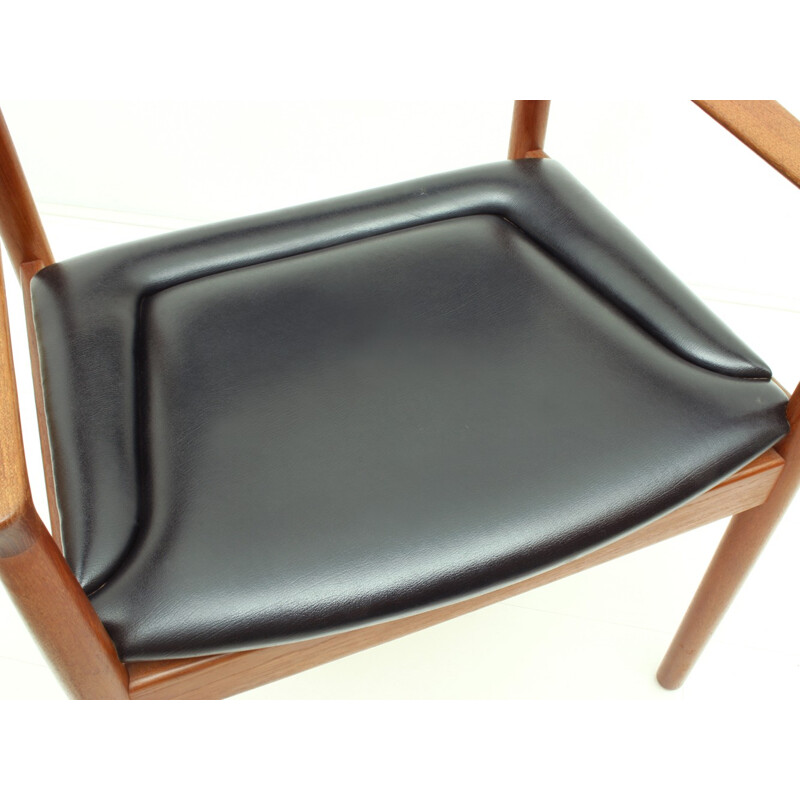 Vintage teak en zwart skai fauteuil van Vamo Sønderborg, Denemarken 1960