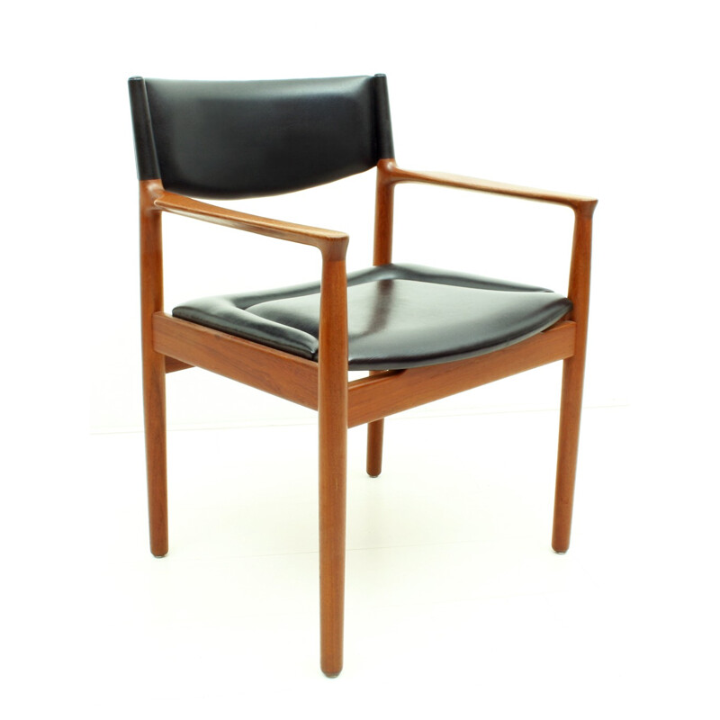 Vintage teak et black skai Armchair by Vamo Sønderborg, Denmark 1960