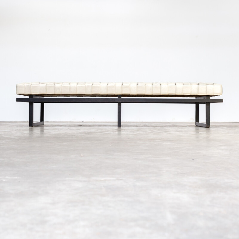 Leatherette and metal double sided seating bench - 1980s