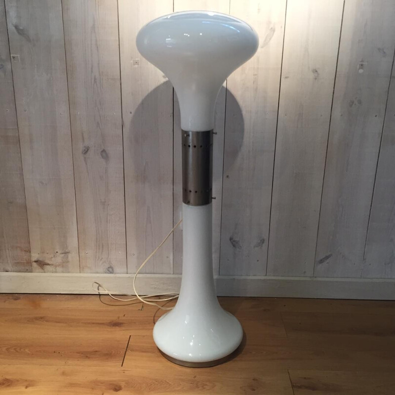 Vintage large metal glass floor lamp by Carlo Nason for Mazzega - 1960s
