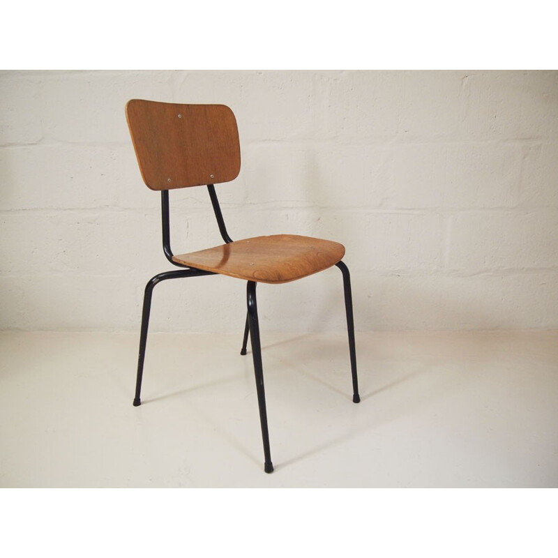 Vintage set of 6 ply and steel stacking dining chairs by Niels Larsen for Niels Larsen Mobler - 1970s