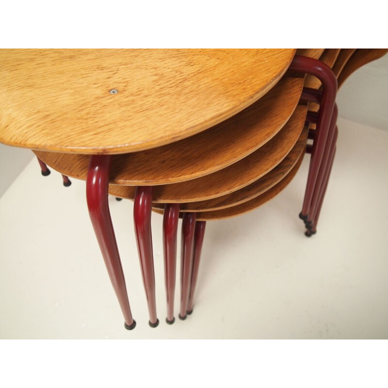 Set of 6 Vintage bent ply and steel stacking dining chairs - 1970s