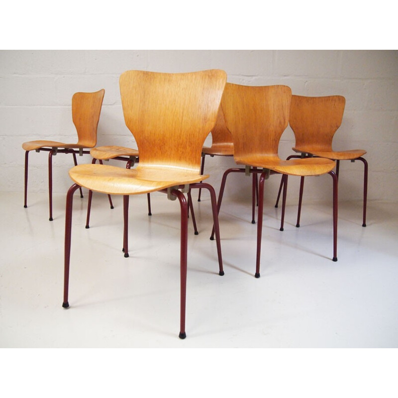 Set of 6 Vintage bent ply and steel stacking dining chairs - 1970s