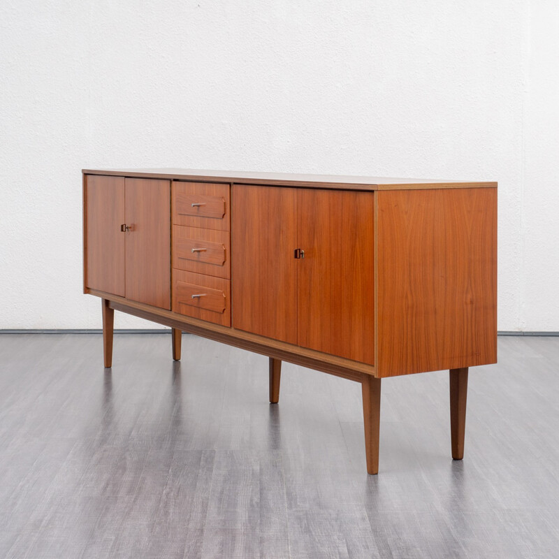 Vintage walnut veneered sideboard with 3 drawers with metal handles - 1960s