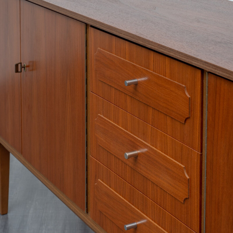 Vintage walnut veneered sideboard with 3 drawers with metal handles - 1960s