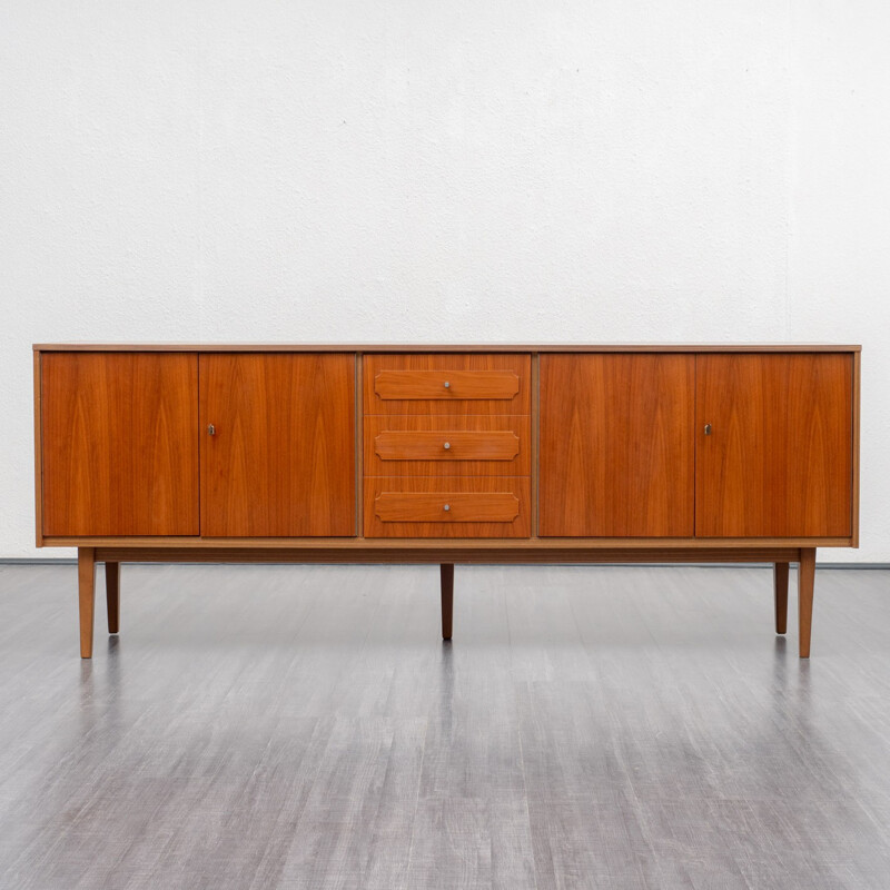 Vintage walnut veneered sideboard with 3 drawers with metal handles - 1960s