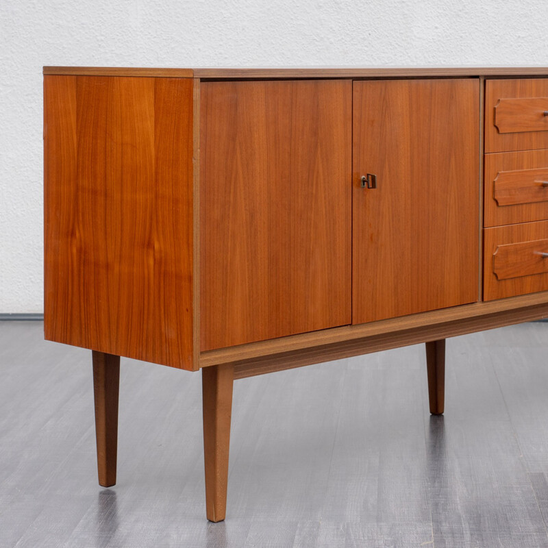 Vintage walnut veneered sideboard with 3 drawers with metal handles - 1960s