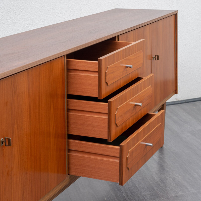 Vintage walnut veneered sideboard with 3 drawers with metal handles - 1960s