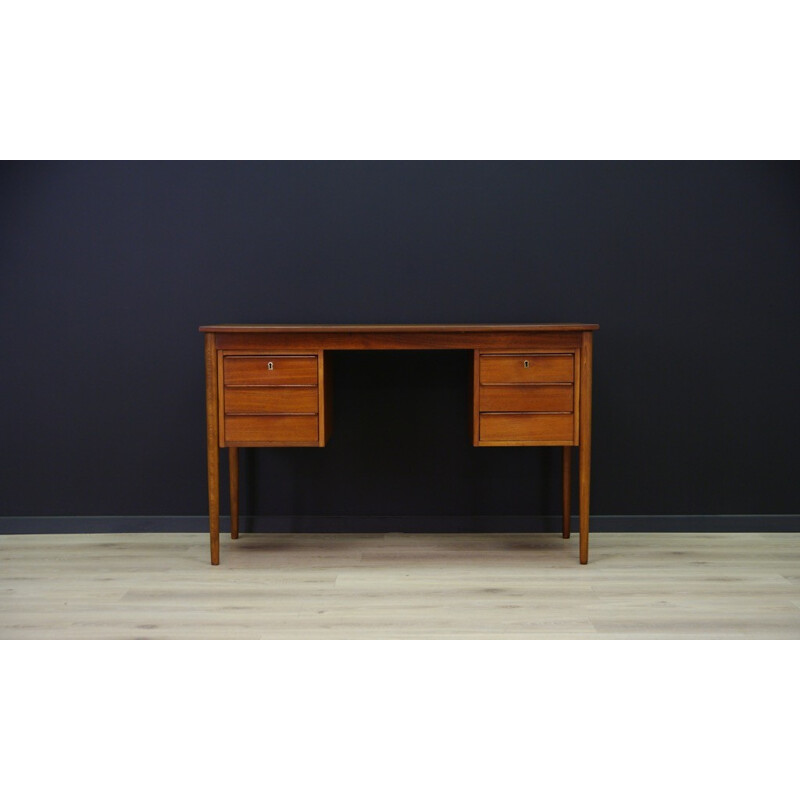 Vintage teak desk with 6 drawers - 1960s