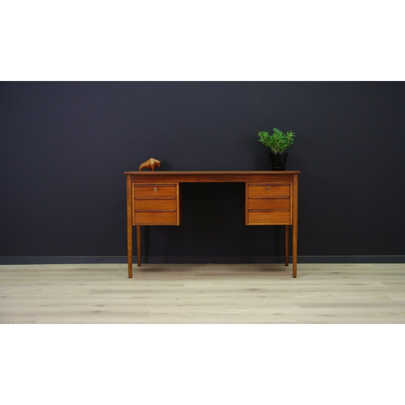 Vintage teak desk with 6 drawers - 1960s