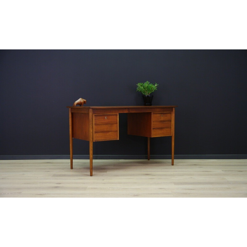 Vintage teak desk with 6 drawers - 1960s