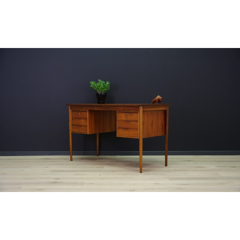 Vintage teak desk with 6 drawers - 1960s