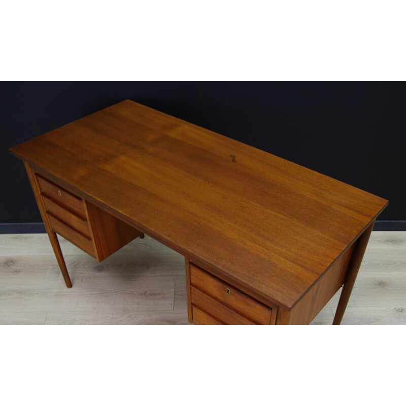 Vintage teak desk with 6 drawers - 1960s