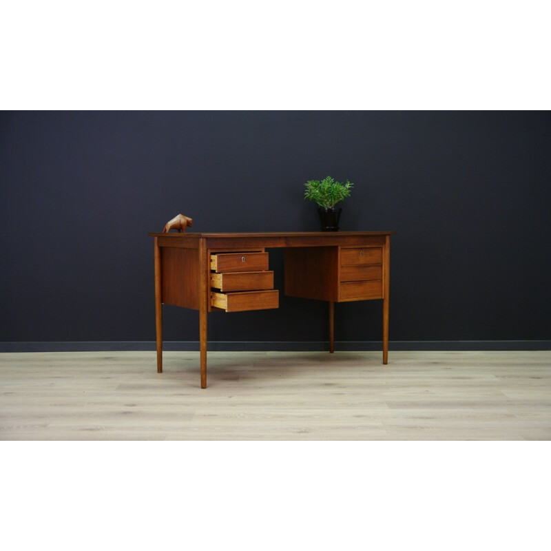 Vintage teak desk with 6 drawers - 1960s