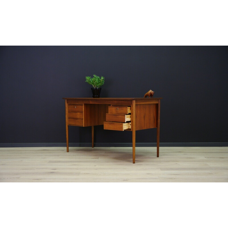 Vintage teak desk with 6 drawers - 1960s