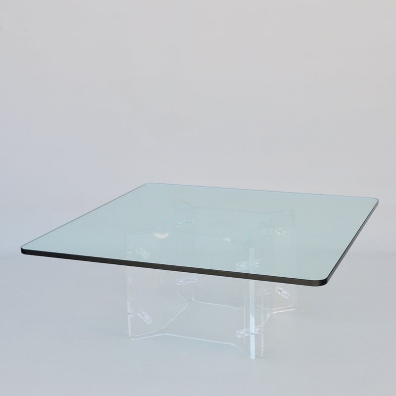 Table Basse vintage en verre et lucite - 1970