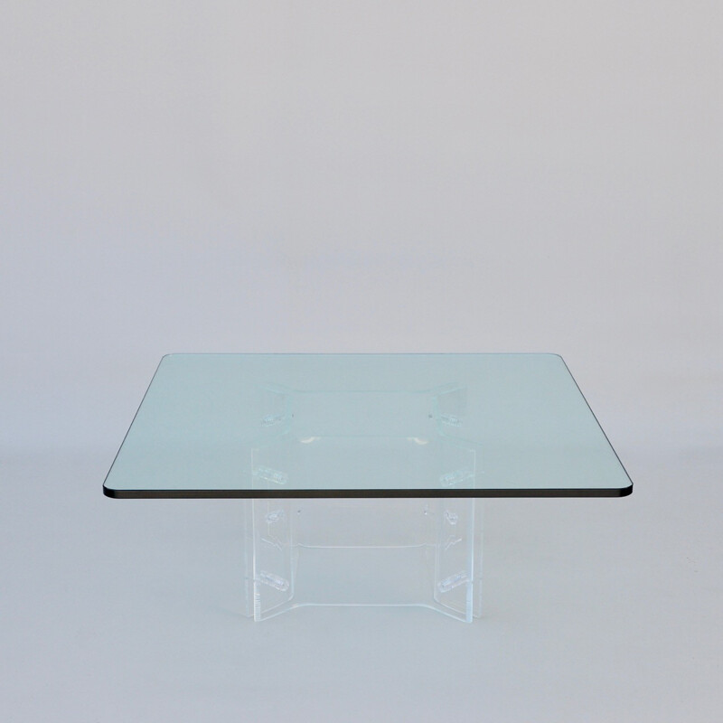 Table Basse vintage en verre et lucite - 1970