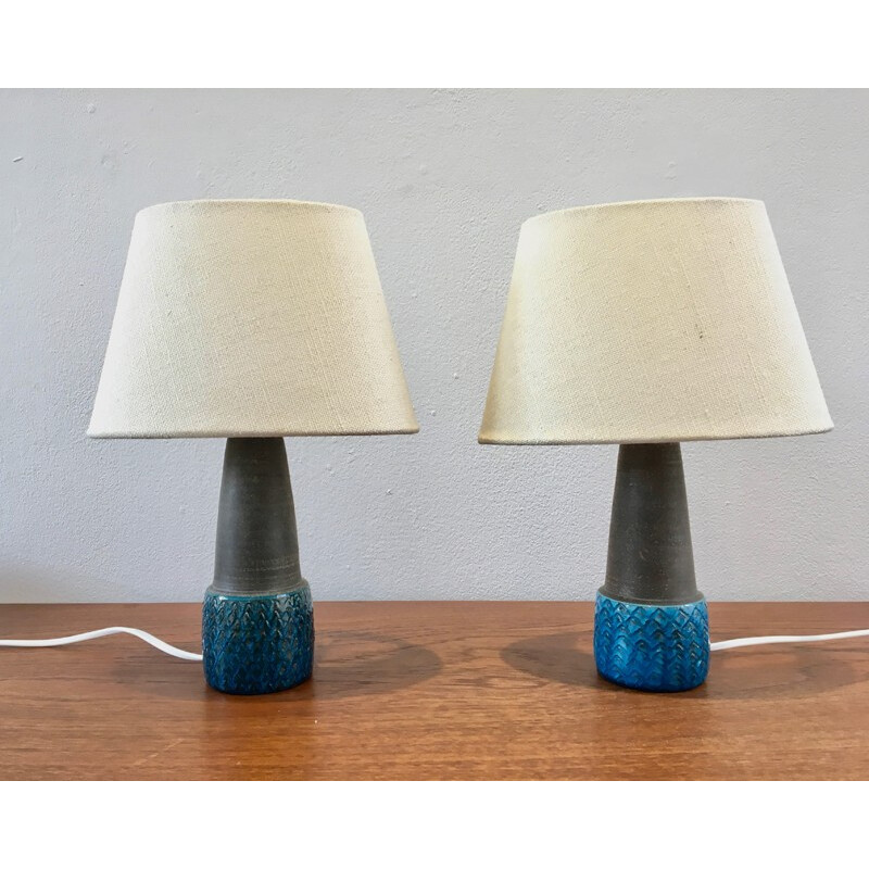 Vintage pair of small turquoise table lamps by Nils Kähler for Herman A Kahler Ceramic, Denmark - 1960s