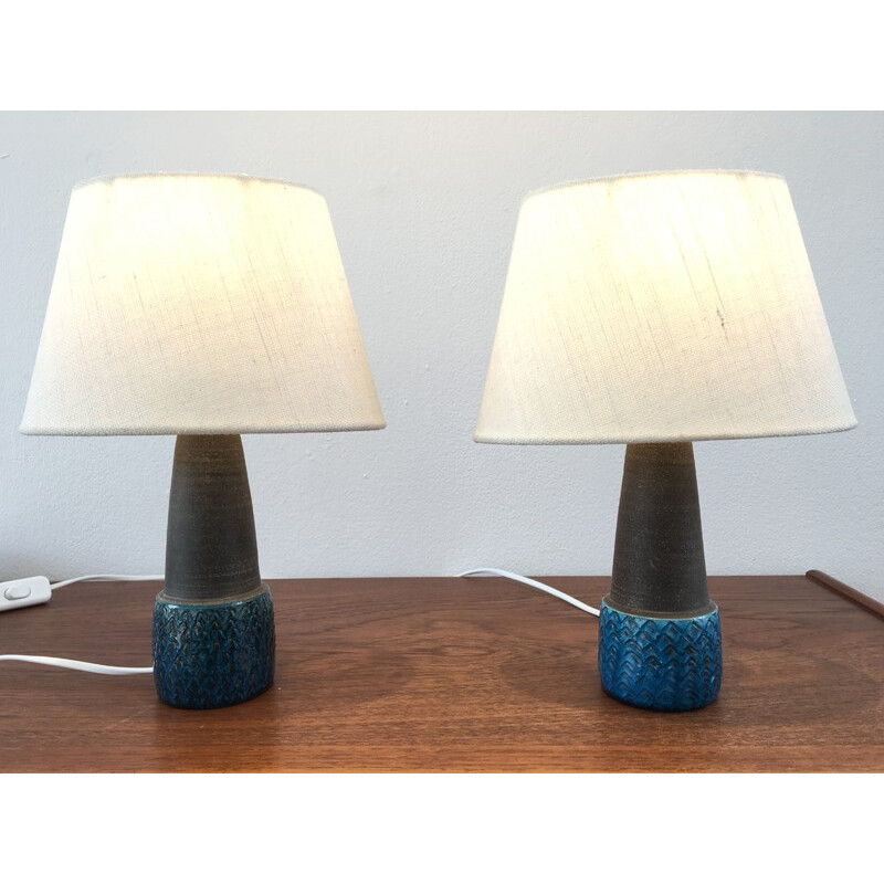 Vintage pair of small turquoise table lamps by Nils Kähler for Herman A Kahler Ceramic, Denmark - 1960s