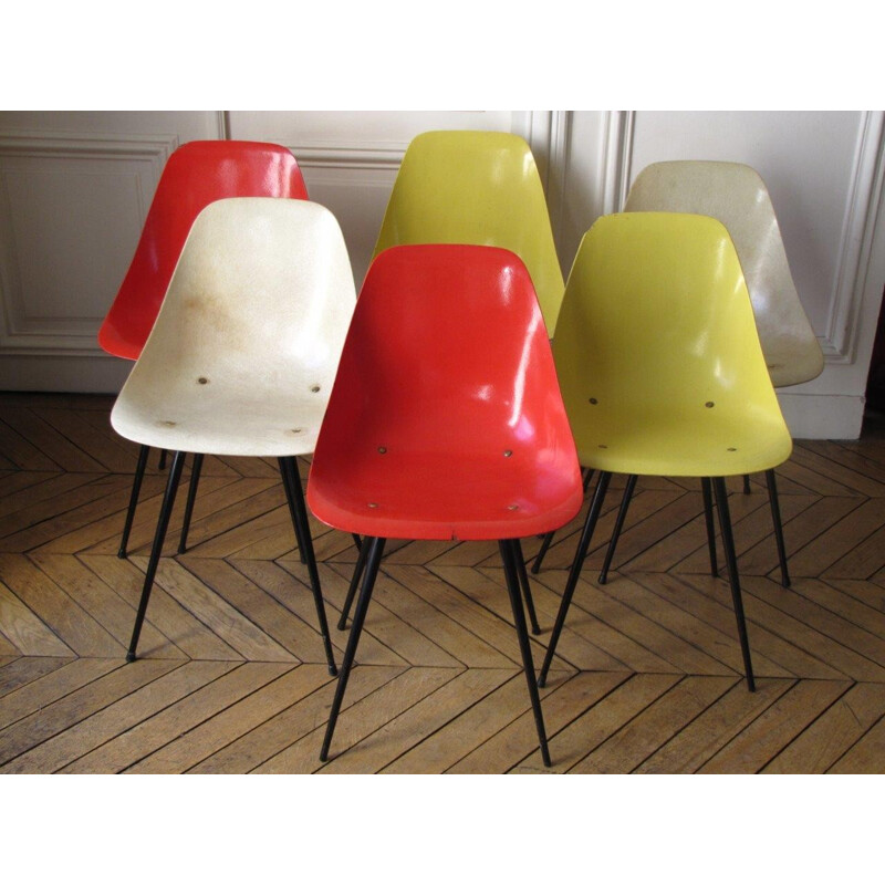Vintage set of 6 chairs in fibreglass - 1960s