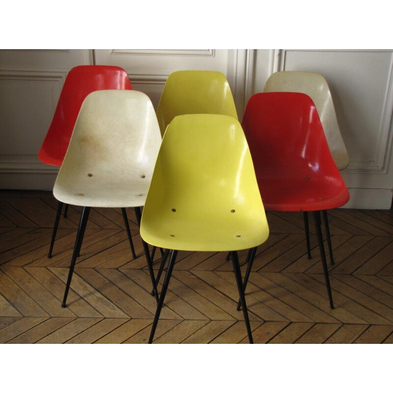 Vintage set of 6 chairs in fibreglass - 1960s