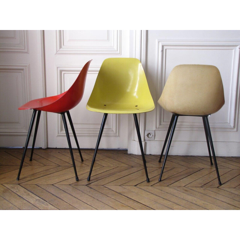 Vintage set of 6 chairs in fibreglass - 1960s