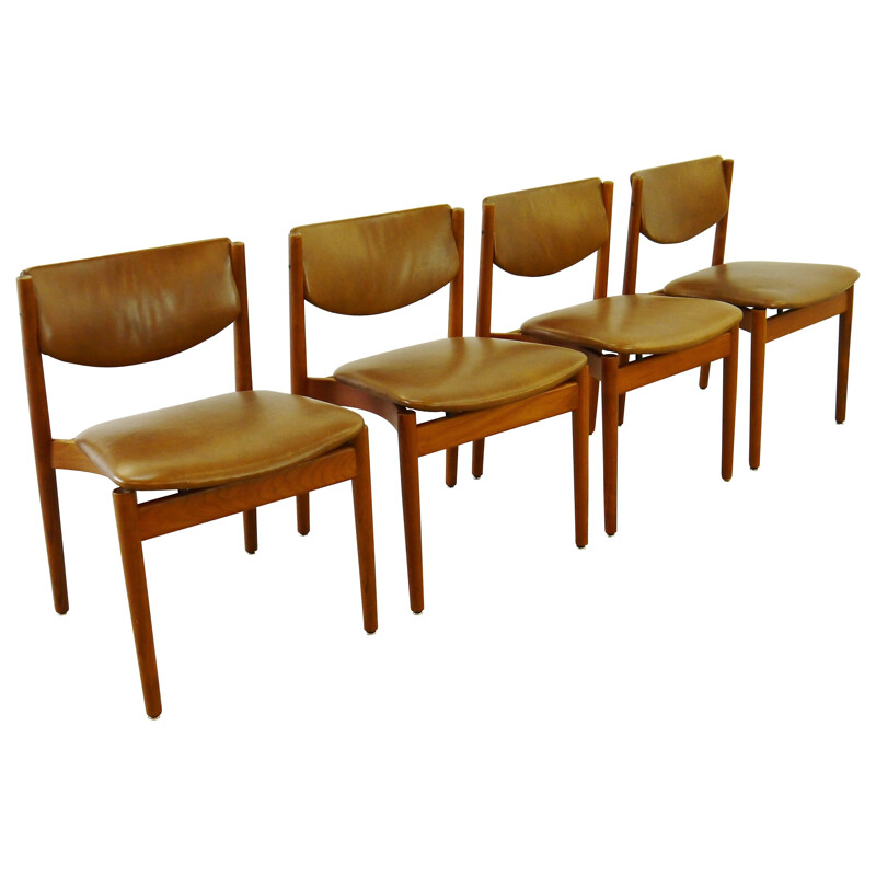 Set of 4 chairs in teak and leather, Finn JUHL - 1960s