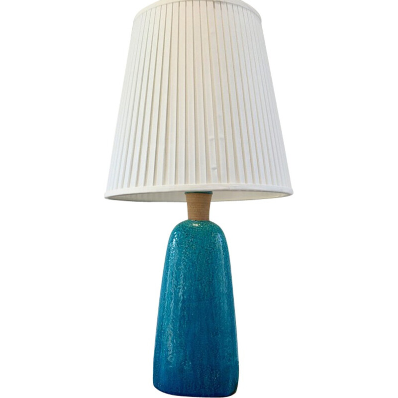 Vintage turquoise table lamp by Nils Kähler for Herman A Kahler Ceramic - 1950s