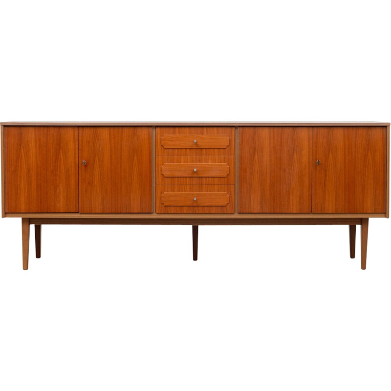 Vintage walnut veneered sideboard with 3 drawers with metal handles - 1960s