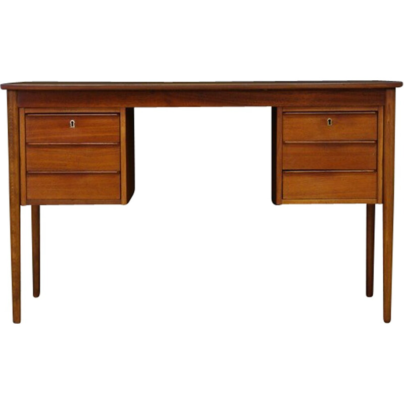 Vintage teak desk with 6 drawers - 1960s