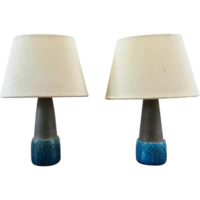 Vintage pair of small turquoise table lamps by Nils Kähler for Herman A Kahler Ceramic, Denmark - 1960s