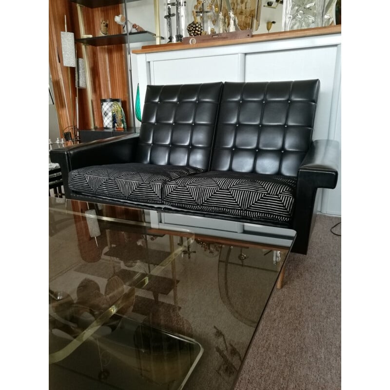 Vintage Rockabilly black leatherette sofa - 1960s