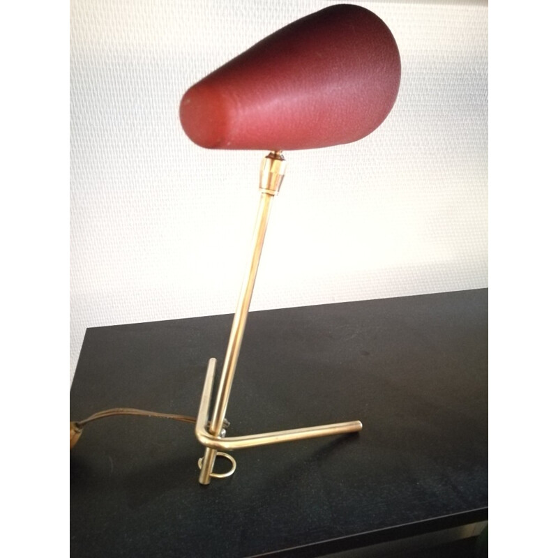 Vintage red "cocotte" brass table lamp - 1950s