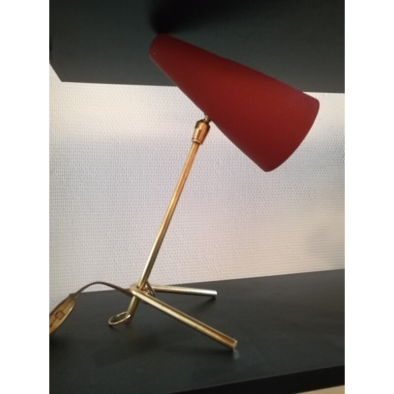 Lampe de table vintage "cocotte" rouge en laiton - 1950