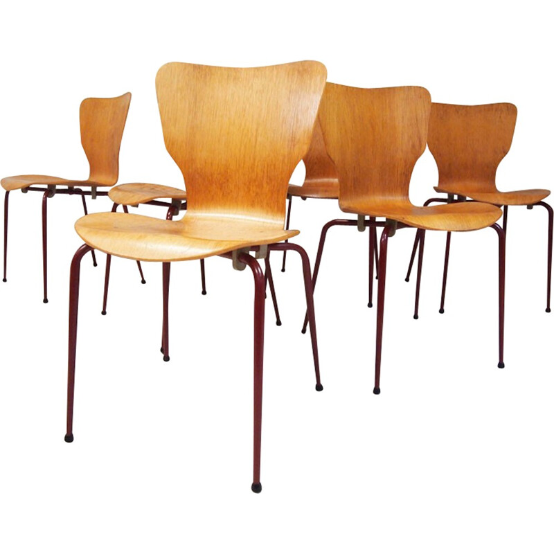 Suite de 6 chaises à repas vintage en acier plié danois - 1970