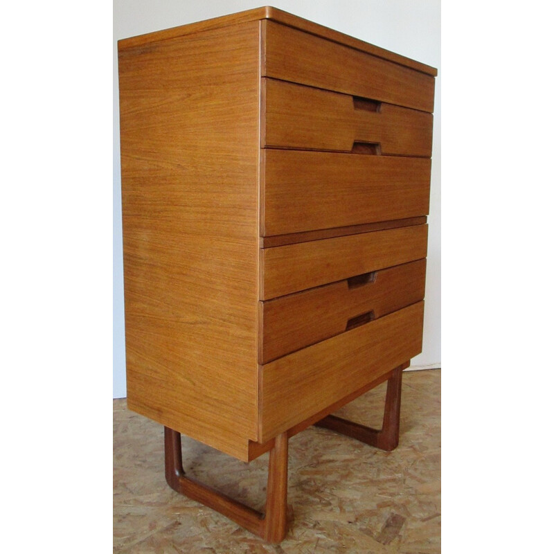 Vintage high chest of drawers in beechwood and teak  by G.Hoffsread for Uniflex - 1960s