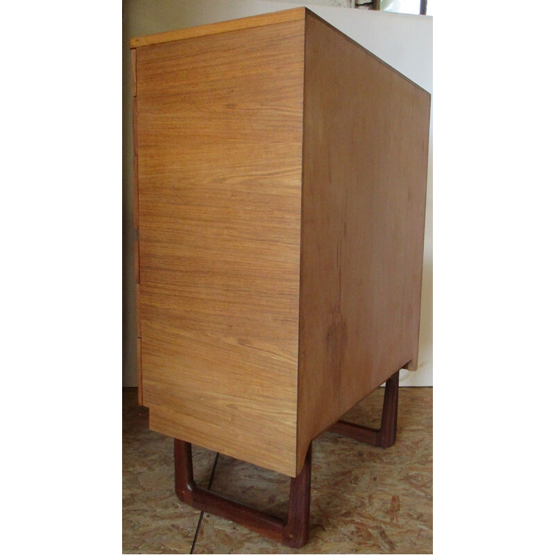 Vintage high chest of drawers in beechwood and teak  by G.Hoffsread for Uniflex - 1960s