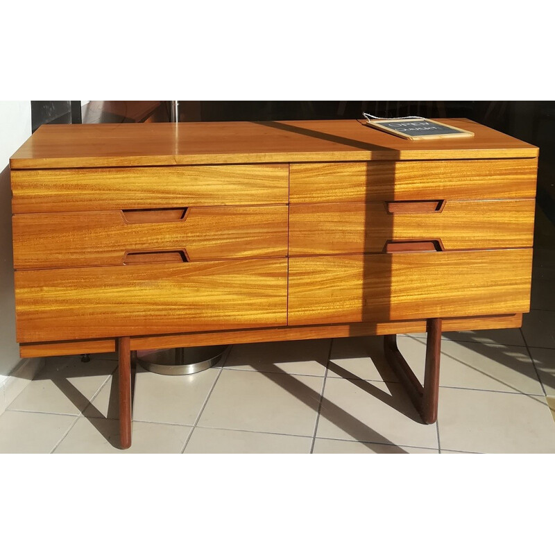 Vintage small chest of drawer in beechwood and teak by G.Hoffstead - 1960s