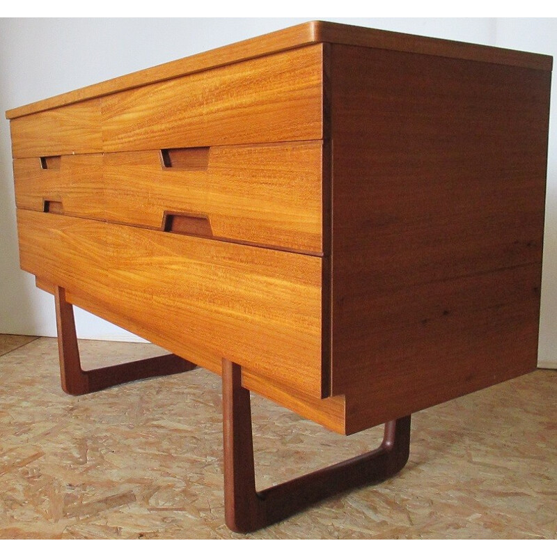 Vintage small chest of drawer in beechwood and teak by G.Hoffstead - 1960s