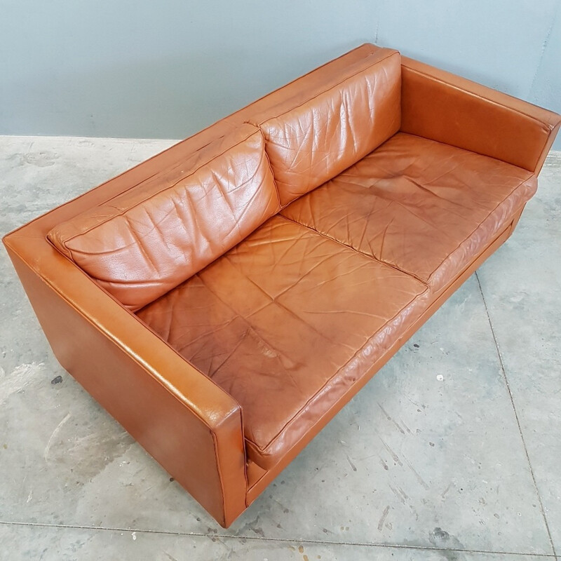 Cognac leather sofa for Artifort by Pierre Paulin - 1960s