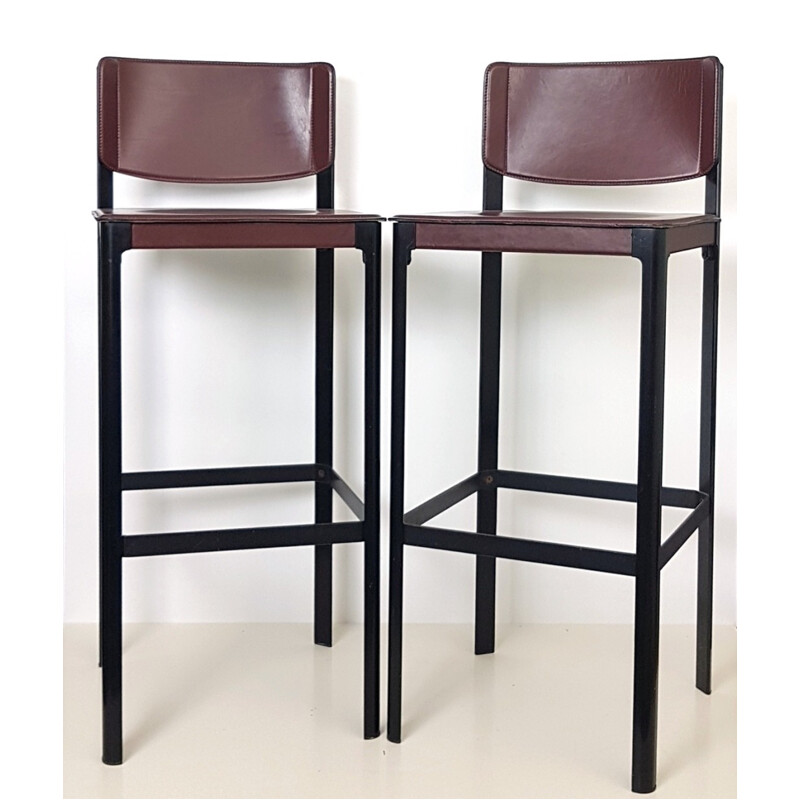 Suite de 2 Tabourets de bar vintage en cuir par Matteo Grassi - 1970