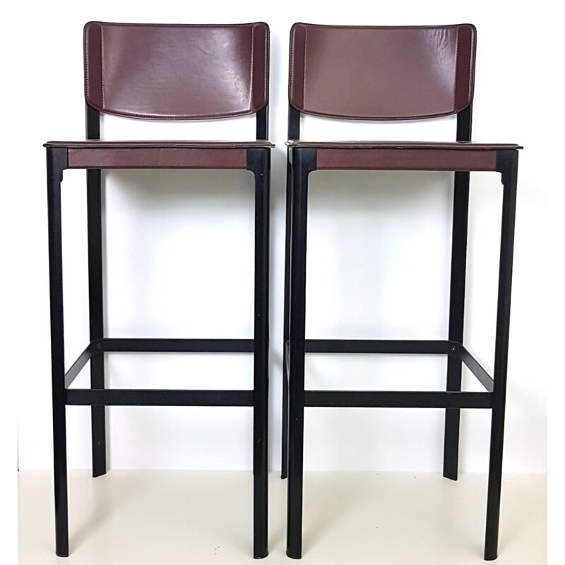 Suite de 2 Tabourets de bar vintage en cuir par Matteo Grassi - 1970